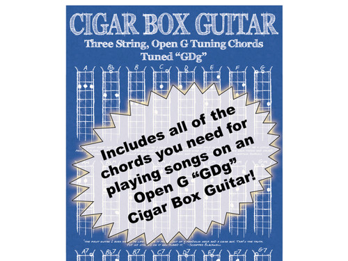 Blueprint-style 3-string Open G Chord Poster for Cigar Box Guitar & More