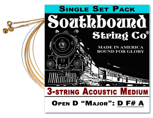 Acoustic Medium 3-String Cigar Box Guitar Strings - Open D Tuning - D F# A