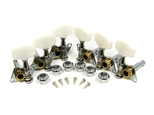 Chrome Open-Gear Economy Tuners/Machine Heads - 6pc. 3 left/3right