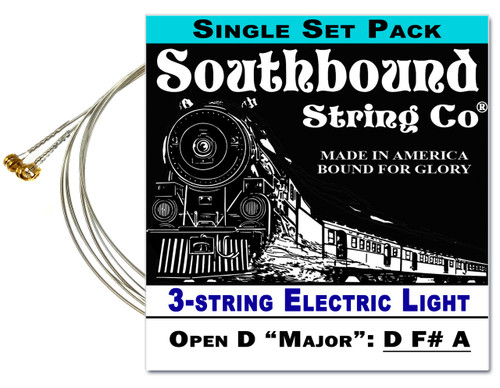 Electric "Light" 3-String Cigar Box Guitar Strings - Open D Tuning - D F# A