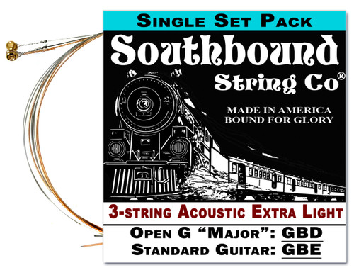 Acoustic Extra-Light 3-String Cigar Box Guitar Strings - Open G/Standard Tuning - GBD/GBE
