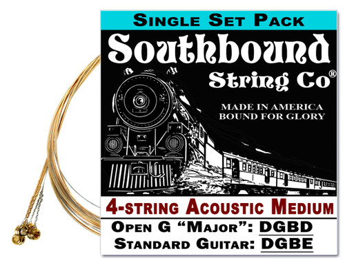 Acoustic Medium 4-String Cigar Box Guitar Strings - Open G/Standard Tuning - DGBD/DGBE