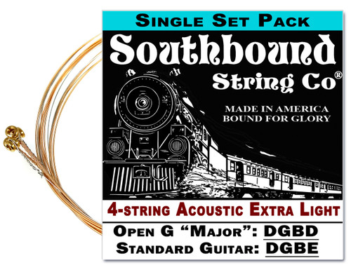 Acoustic Extra-Light 4-String Cigar Box Guitar Strings - Open G/Open D/Standard Tuning - DBGD/DF#AD/DGBE