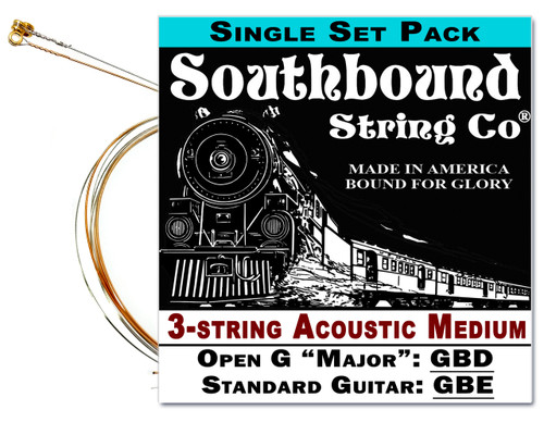 Acoustic Medium 3-String Cigar Box Guitar Strings - Open G/Standard - GBD/GBE