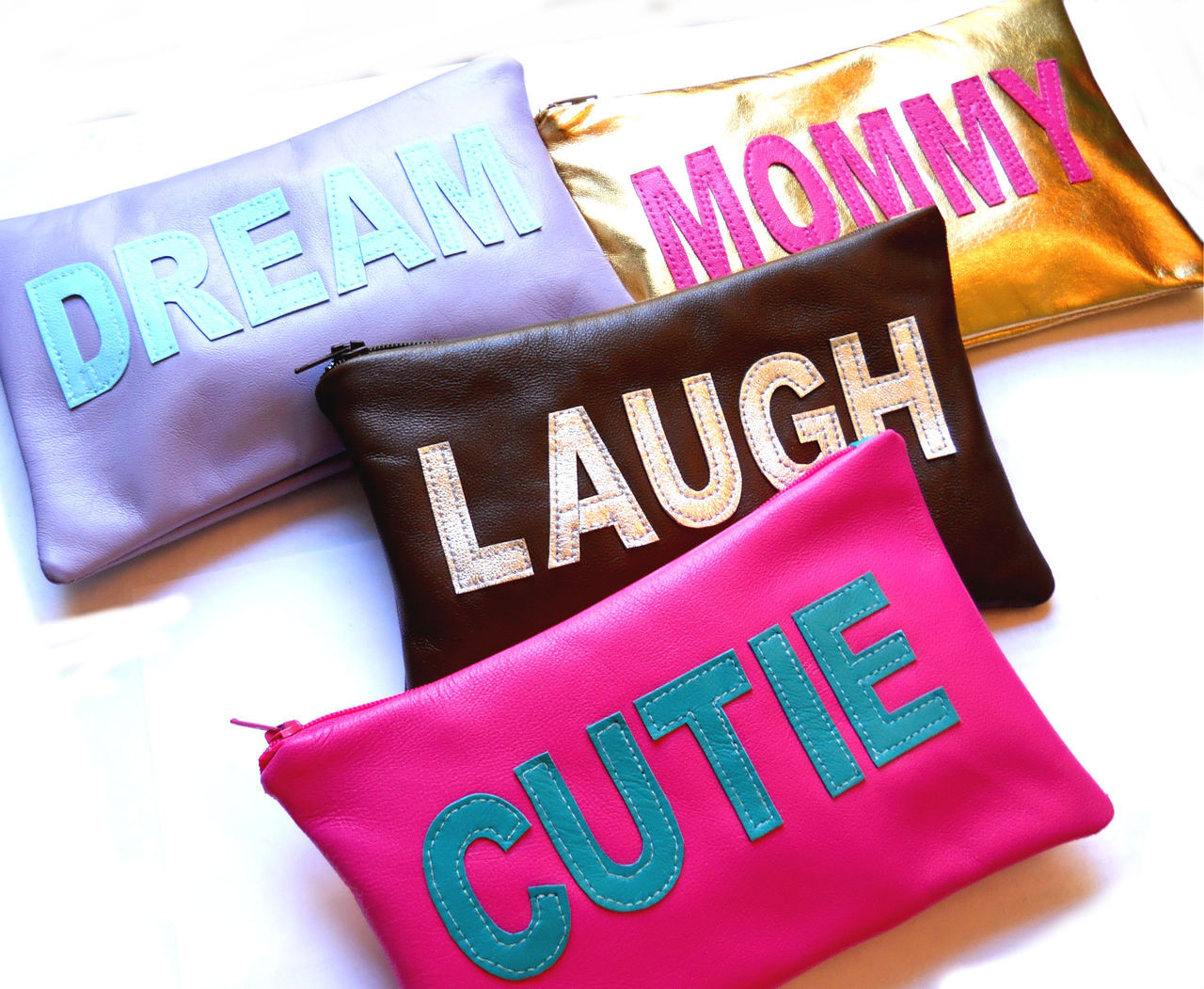 Parola Personalized Leather Cosmetic Bag, Customized Make Up Bag, Hand Cut Letters