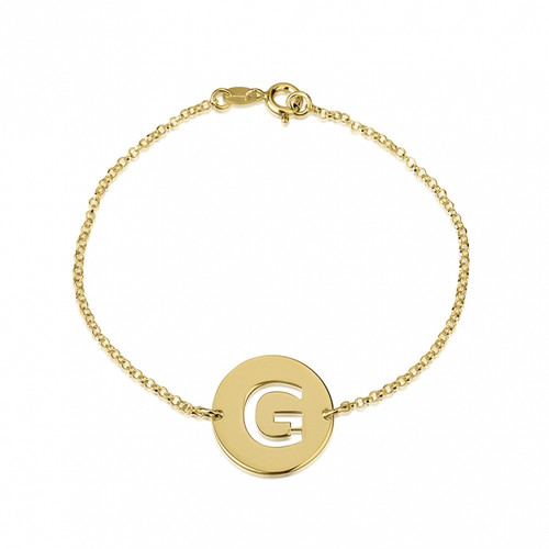 Framed Curly Monogram Bracelet with Double Chain 24K Gold Plated
