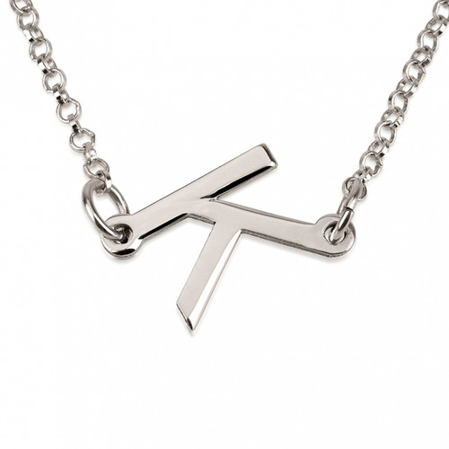 Slanted Initial Necklace - Sterling Silver
