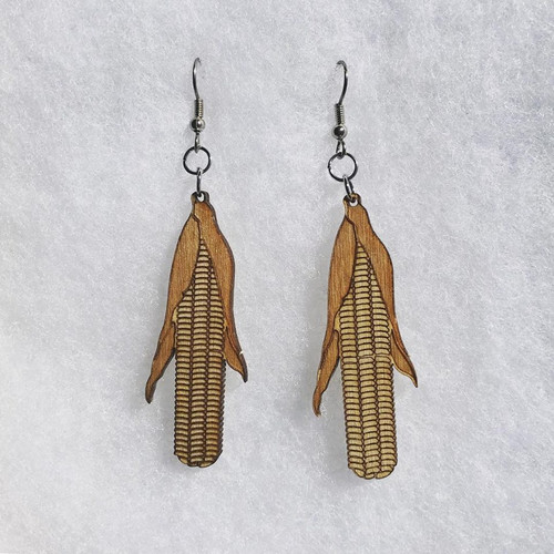 Wooden Tuscarora White Corn Earrings Wooden Tuscarora White Corn Earrings