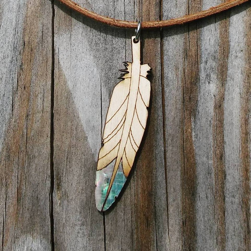 Wooden Abalone Feather Pendant Wooden Abalone Feather Pendant