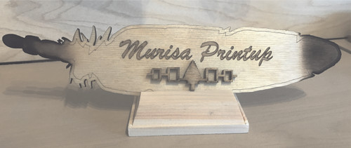 Wooden Feather Nameplate with Brush Script Font Wooden Feather Nameplate with Brush Script Font