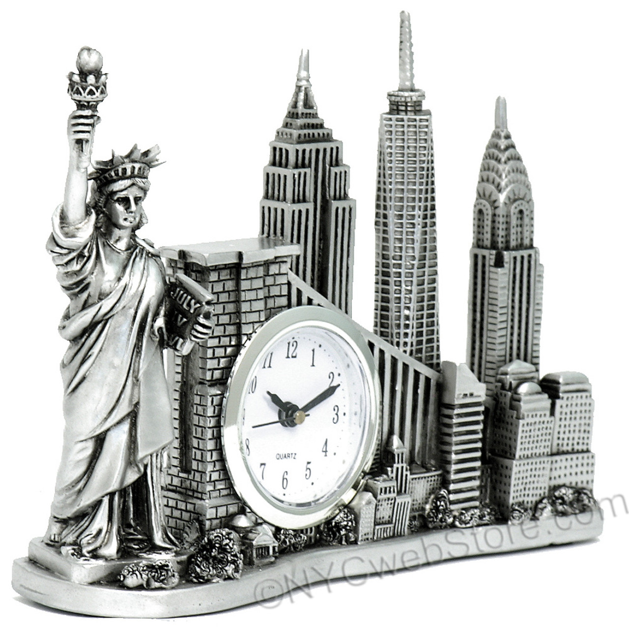 Silver New York Landmarks Clock with Statue of Liberty and ...