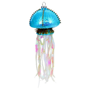 Glass Blue Jellyfish Christmas Ornament 5.5 Inches Glass Blue Jellyfish Christmas Ornament 5.5 Inches