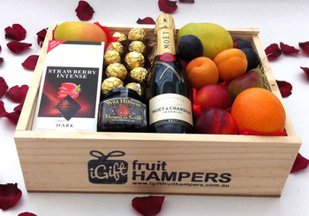 Gift Hamper Moet Gourmet Fruit Box with Chocolates + Wild Hibiscus Flowers Gift Hamper Moet Gourmet Fruit Box with Chocolates + Wild Hibiscus Flowers