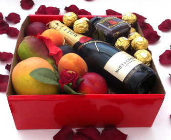 Moet Chandon Piccolo 200ml Red Gift Box + Wild Hibiscus Flowers + Chocolates Moet Chandon Piccolo 200ml Red Gift Box + Wild Hibiscus Flowers + Chocolates