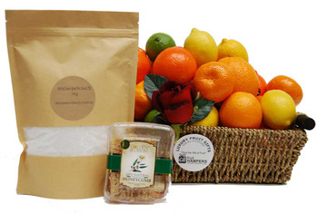 Get Well Raw Honeycomb + Citrus Fruit Gift Basket + 1Kg Epsom Bath Salts Get Well Raw Honeycomb + Citrus Fruit Gift Basket + 1Kg Epsom Bath Salts