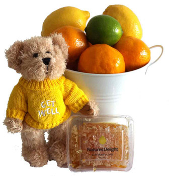 Get Well Gift Gift + Honey + Citrus Fruits + Message Bear Get Well Gift Gift + Honey + Citrus Fruits + Message Bear