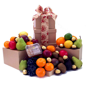 Fruit Tower Gift with Raw Honey + Ferrero Chocolate - Free Shipping Fruit Tower Gift with Raw Honey + Ferrero Chocolate - Free Shipping