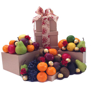 Fruit Hamper Tower Gift + Chocolate + Red Roses - Free Shipping Fruit Hamper Tower Gift + Chocolate + Red Roses - Free Shipping