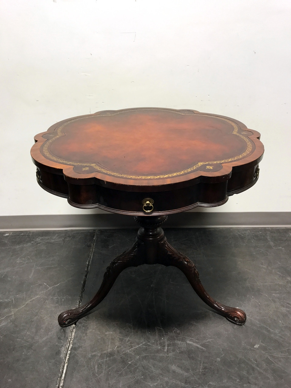 SOLD OUT - Vintage WEIMAN Scalloped Pedestal Leather Top Drum Table SOLD OUT - Vintage WEIMAN Scalloped Pedestal Leather Top Drum Table - SOLD OUT - Vintage WEIMAN Scalloped Pedestal Leather Top Drum Table