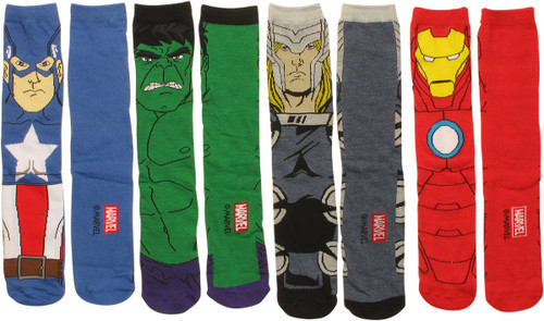 Avengers Characters Crew 4 Pair Socks Set Avengers Characters Crew 4 Pair Socks Set