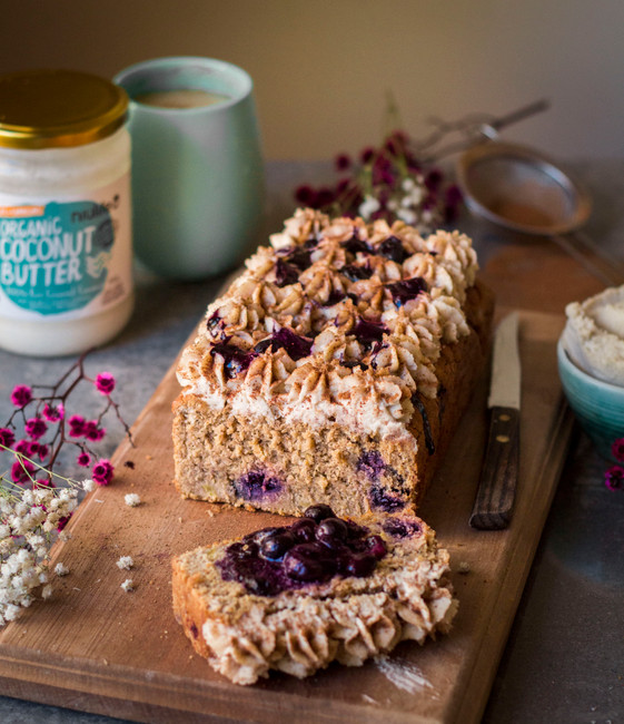 Banana & Blueberry Bread with Coconut Butter Frosting