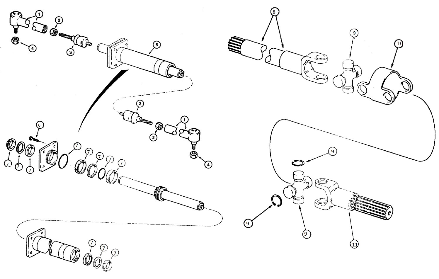 Case Front Axle Steering Cylinder and Axle Shaft