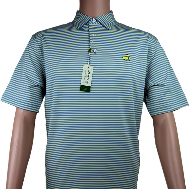 Masters Peter Millar Yellow & Blue Striped Performance Tech Golf Shirt