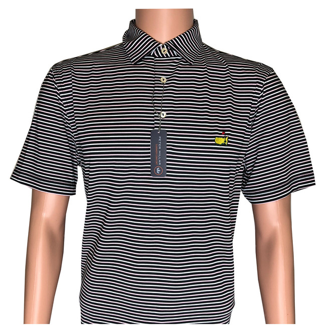Peter Millar Black, White and Pink Striped Tech Golf Shirt