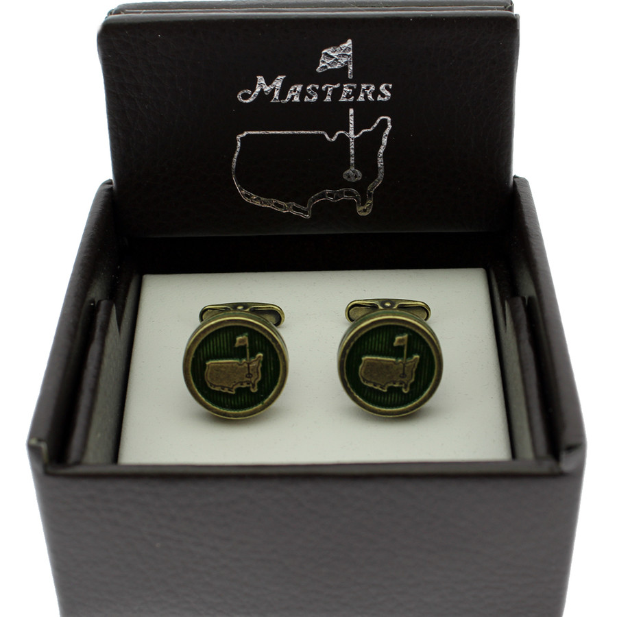 Masters Cuff Links - Antique Emerald & Brass
