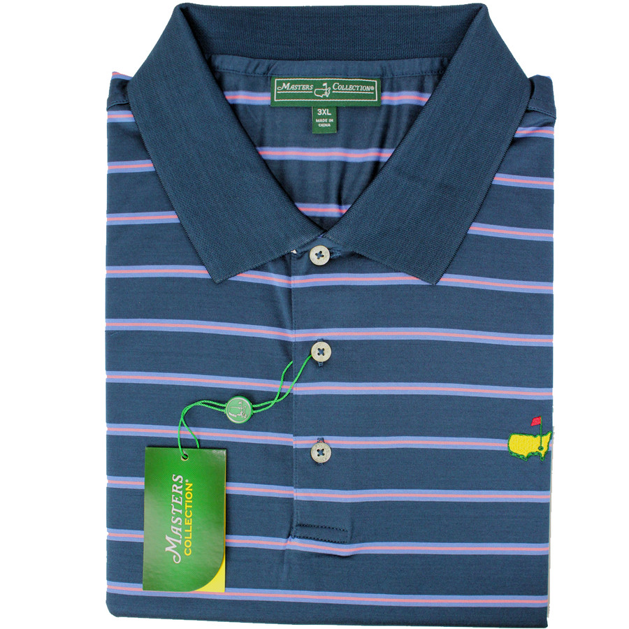 Masters Jersey Navy, Blue & Pink Striped Golf Shirt