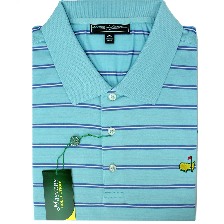 Masters Jersey Teal, Blue & White Striped Golf Shirt