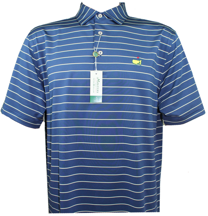 Masters Peter Millar Navy & Gold Stripe Performance Tech Golf Shirt