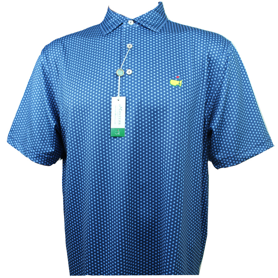 Masters Peter Millar Performance Navy & Light Blue Pattern Tech Golf Shirt