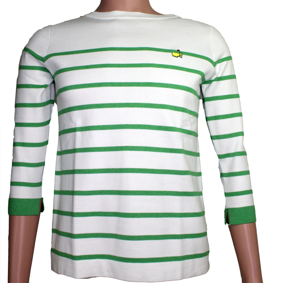 Masters Magnolia Lane White Sweater with Green Stripe