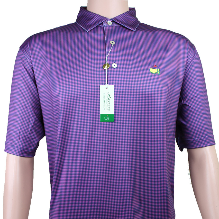 Masters Peter Millar Pink & Navy Checkered Performance Tech Golf Shirt