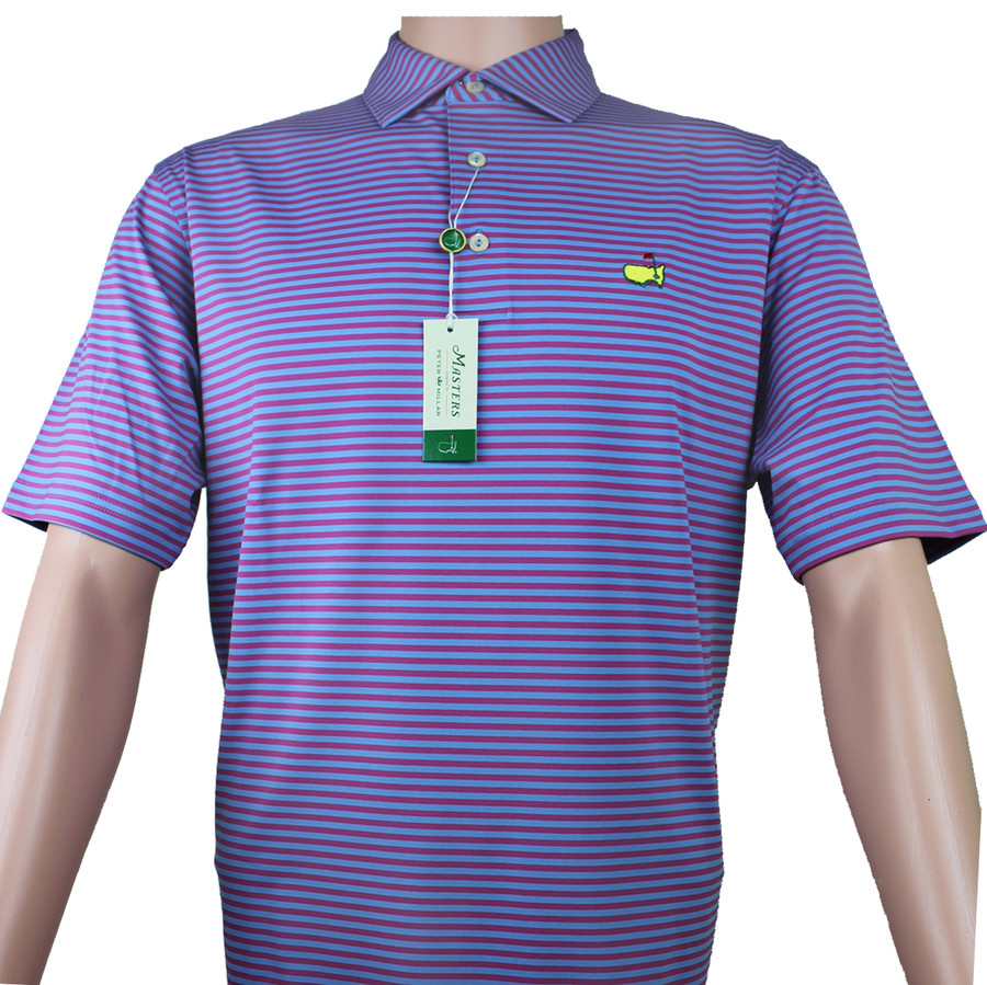 Masters Peter Millar Rosebud & Blue Striped Performance Tech Golf Shirt