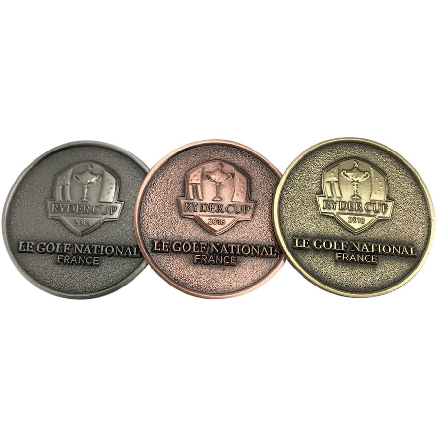 2018 Ryder Cup 3 Piece Coin Set raised logo side