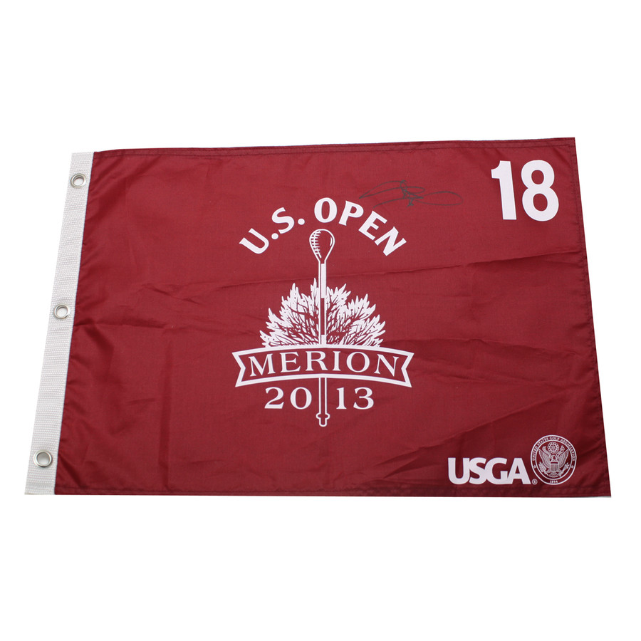 Justin Rose Autographed 2013 US Open Pin Flag Screen Print Red