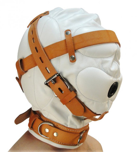 Total Sensory Deprivation White Leather Hood - Medium / Large