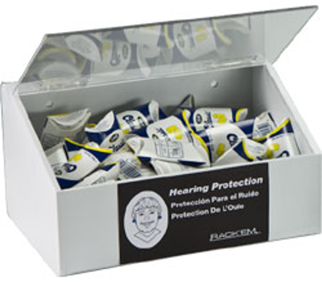 60Pair Foam Ear Plug Dispenser with lid, WHITE HEAVYDUTY PLASTIC