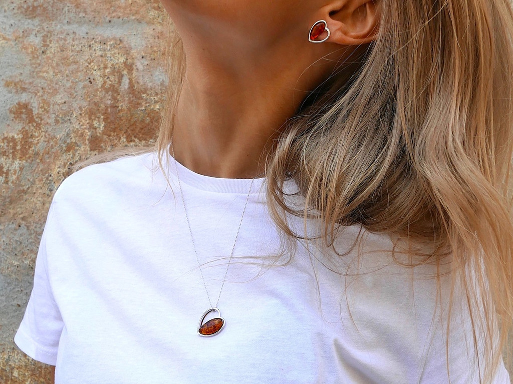 Baltic amber heart-shaped pendant in sterling silver