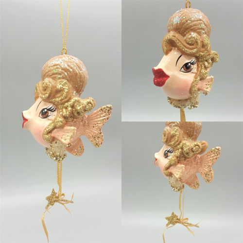 Cinderella Christmas Tree Decoration Ornament Kissing Fish has been handmade and hand painted with sparkling kissing lips.
