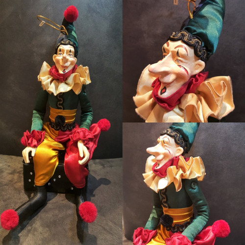 Large Jester Doll Display, Can Be A Table Display Or Large Tree Display, Handmade And Hand Painted With Satin Material, Legs And Arms Can Pose For Your Display.