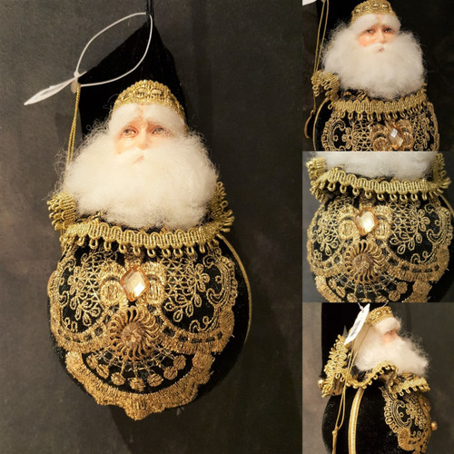 Lavish Santa Display Bauble In Black velvet with Gold Detail & Crystal Tree Decoration.