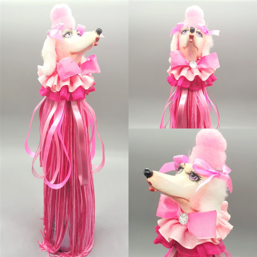 Fifi Poodle wine cover table display is a fun theme this Christmas season