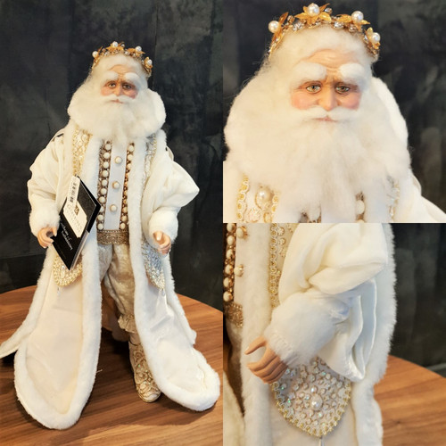 Royal White Christmas Santa Doll 18cm, Beautifully hand made with hand painted detail and lavish materials and crystal detail