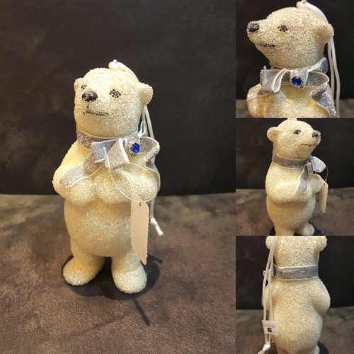 Katherine's Collection Christmas Large Bear Tree Ornament With Silver Ribbon And Crystal.