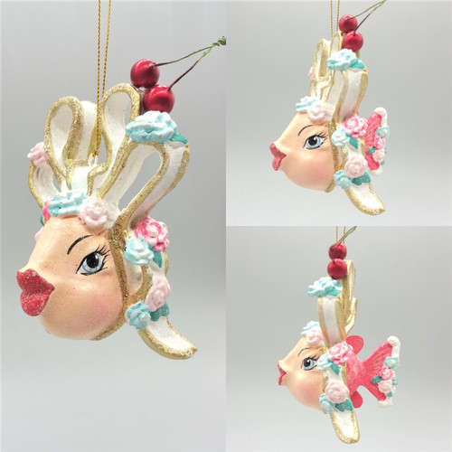 Cherry Bow Kissing Fish Christmas tree decorations has been handmade and hand painted with large cherrys and sparkling detail ready to display.