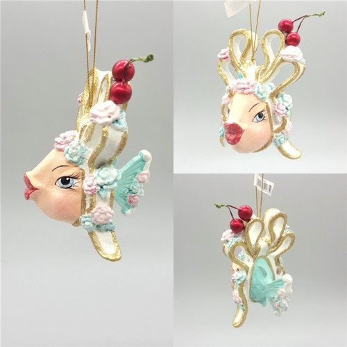 Cherry Bow Kissing Fish Christmas Tree Ornament