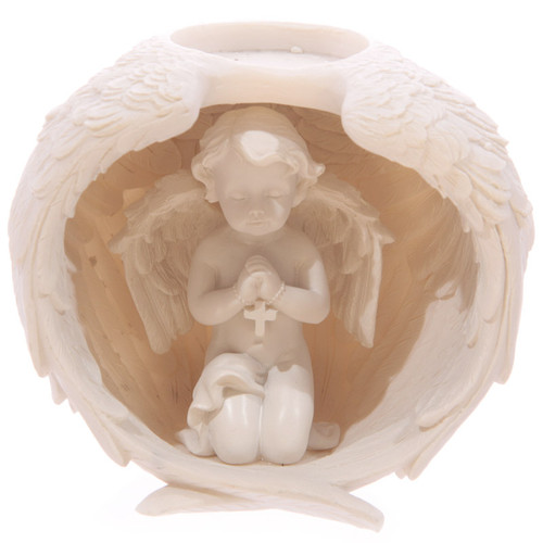 Cherub Sitting In Angel Wing Tea Light Holder